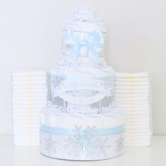 Blue Snowflake Diaper Cake