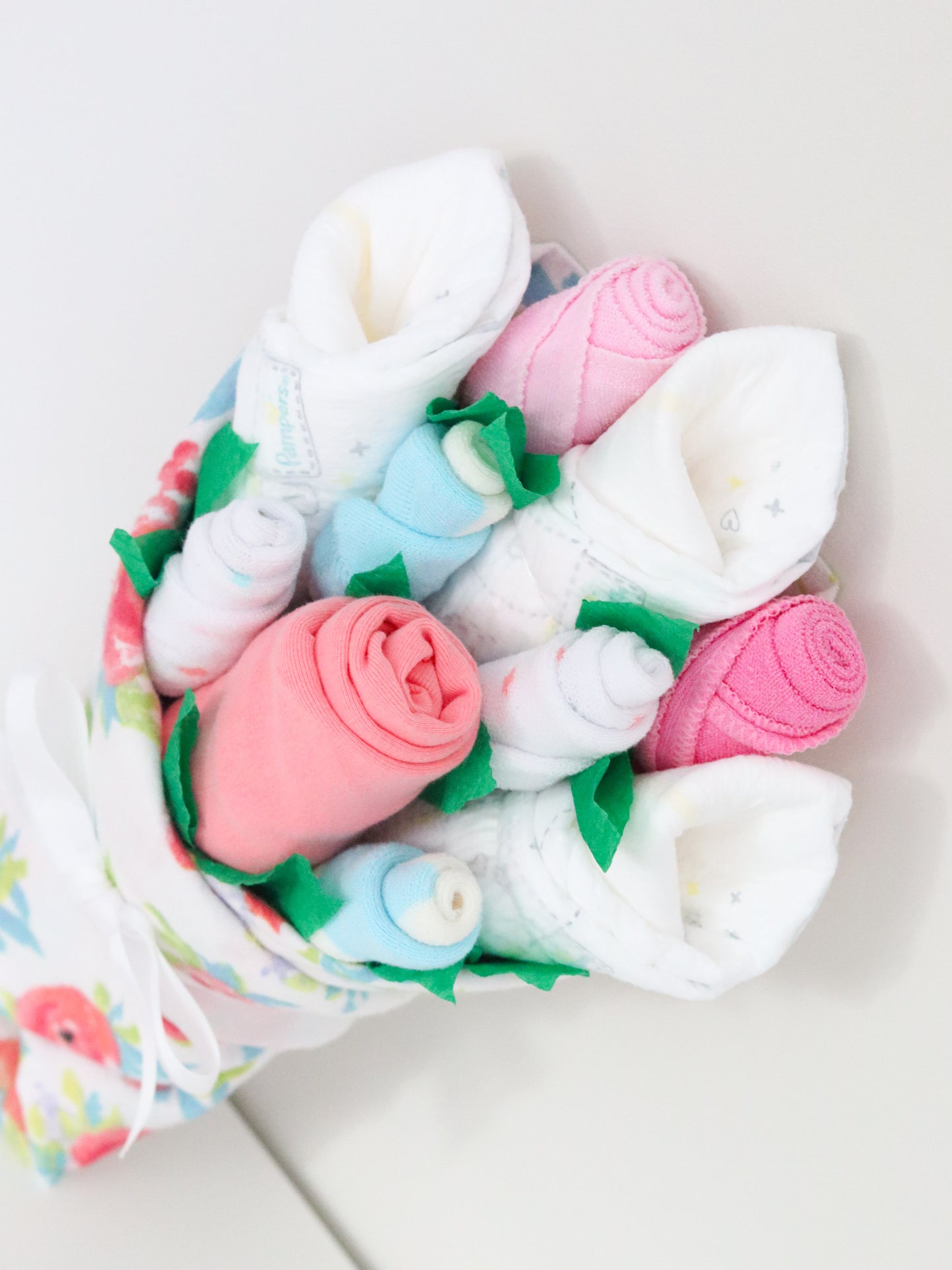 Coral Floral Baby Gift Set Bouquet