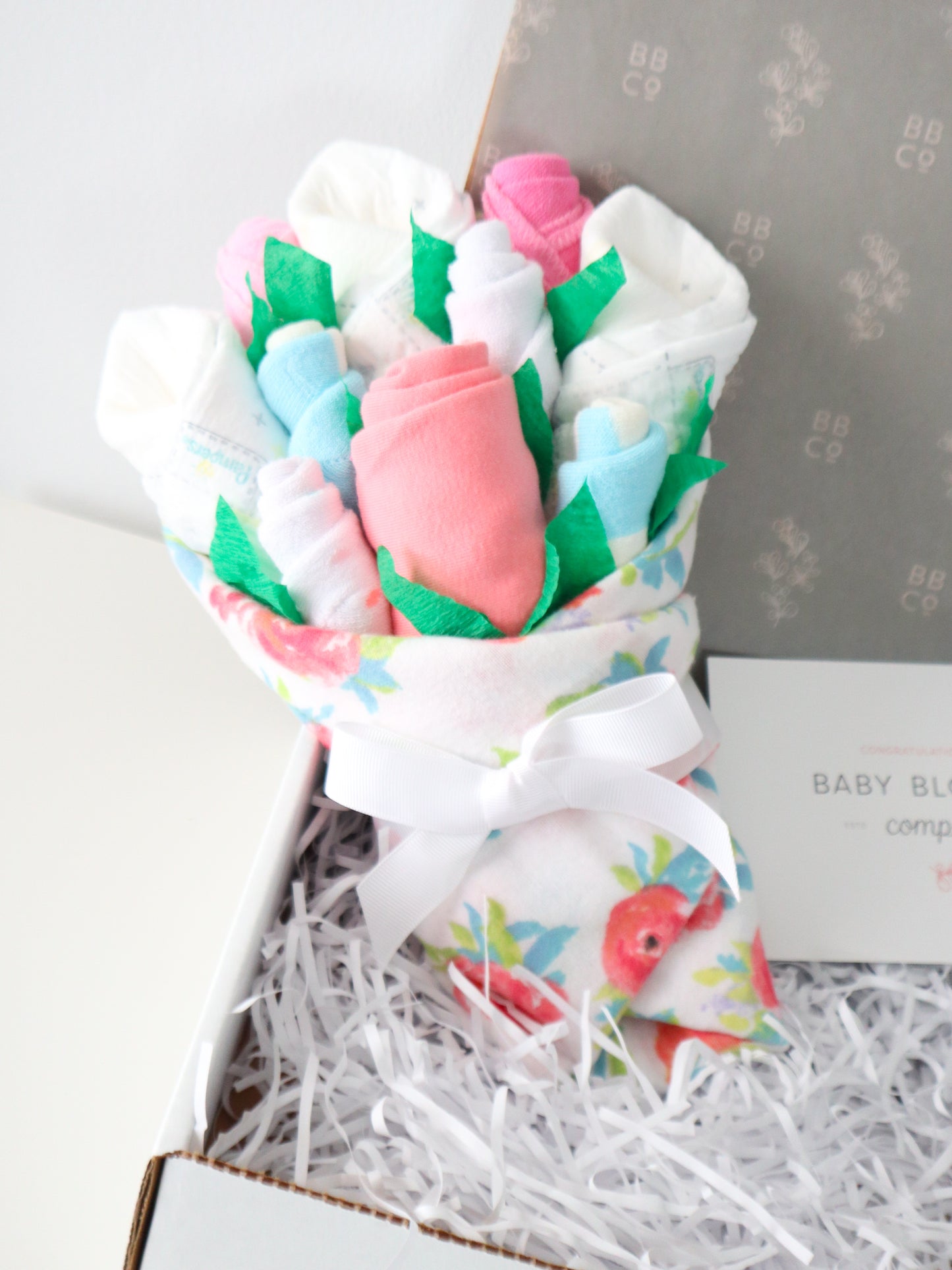 Coral Floral Baby Gift Set Bouquet