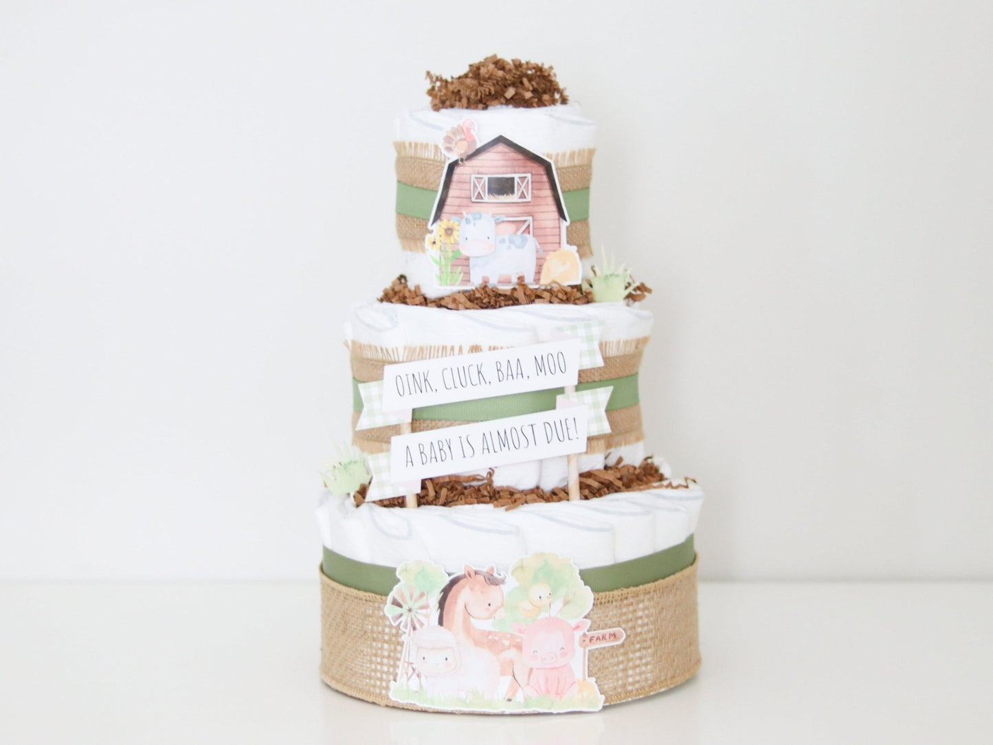 Barnyard Friends Diaper Cake - Moss - Baby Blossom Company