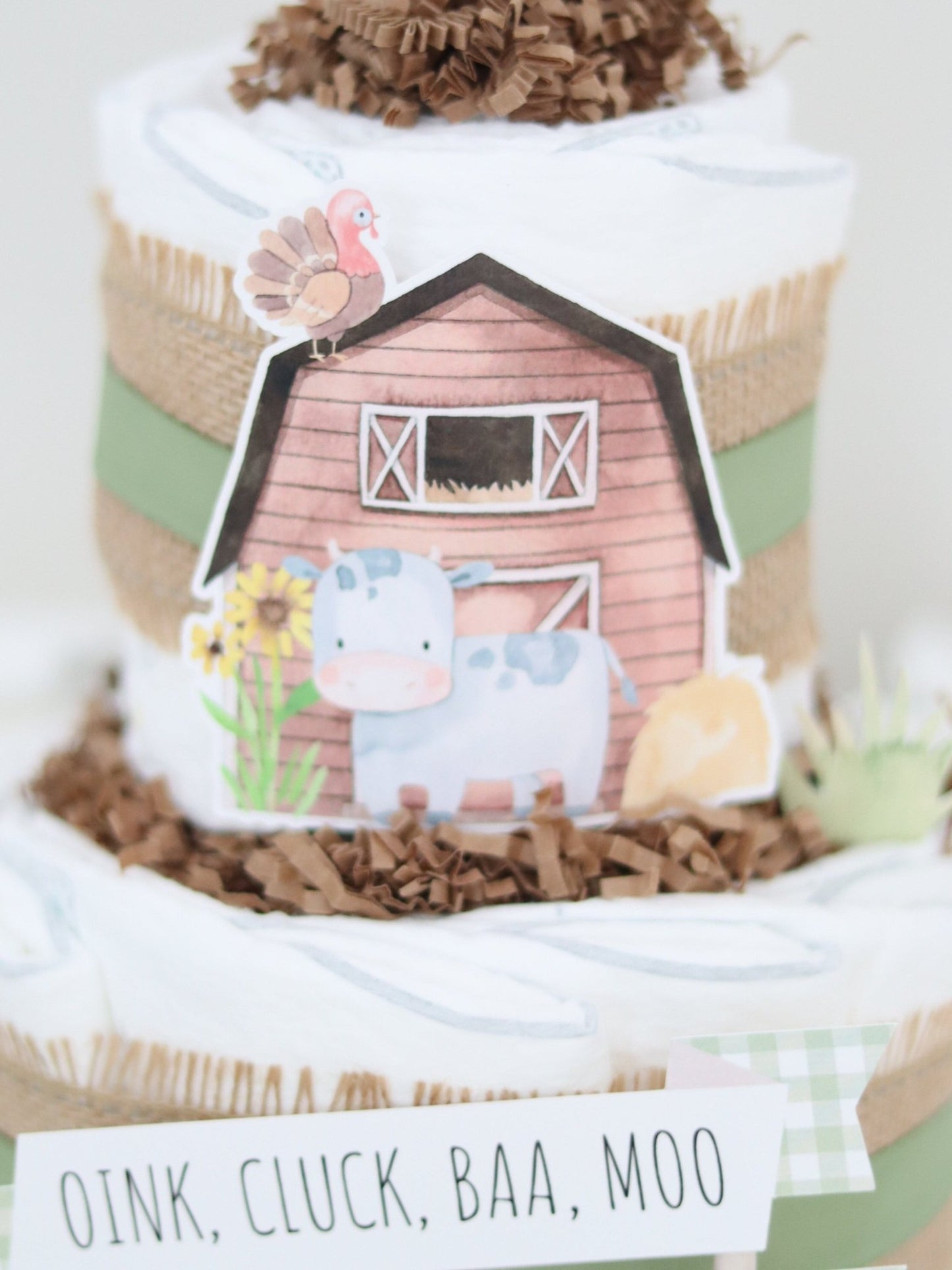 Barnyard Friends Diaper Cake - Moss - Baby Blossom Company
