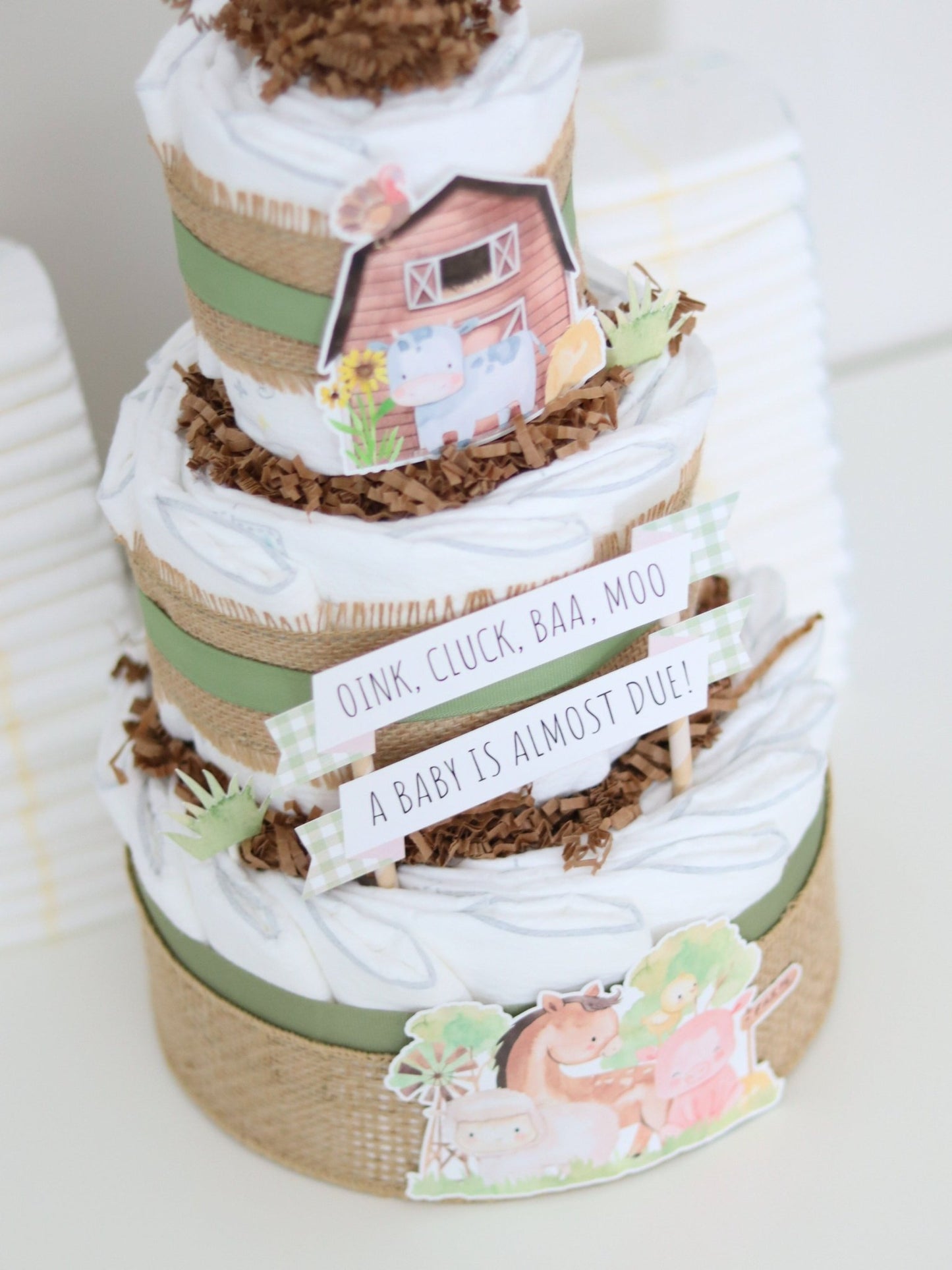 Barnyard Friends Diaper Cake - Moss - Baby Blossom Company