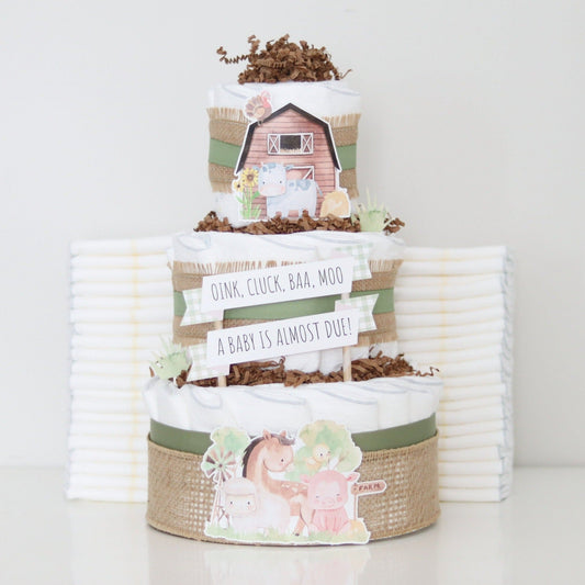 Barnyard Friends Diaper Cake - Moss - Baby Blossom Company