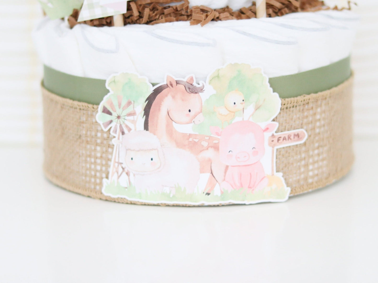 Barnyard Friends Diaper Cake - Moss - Baby Blossom Company