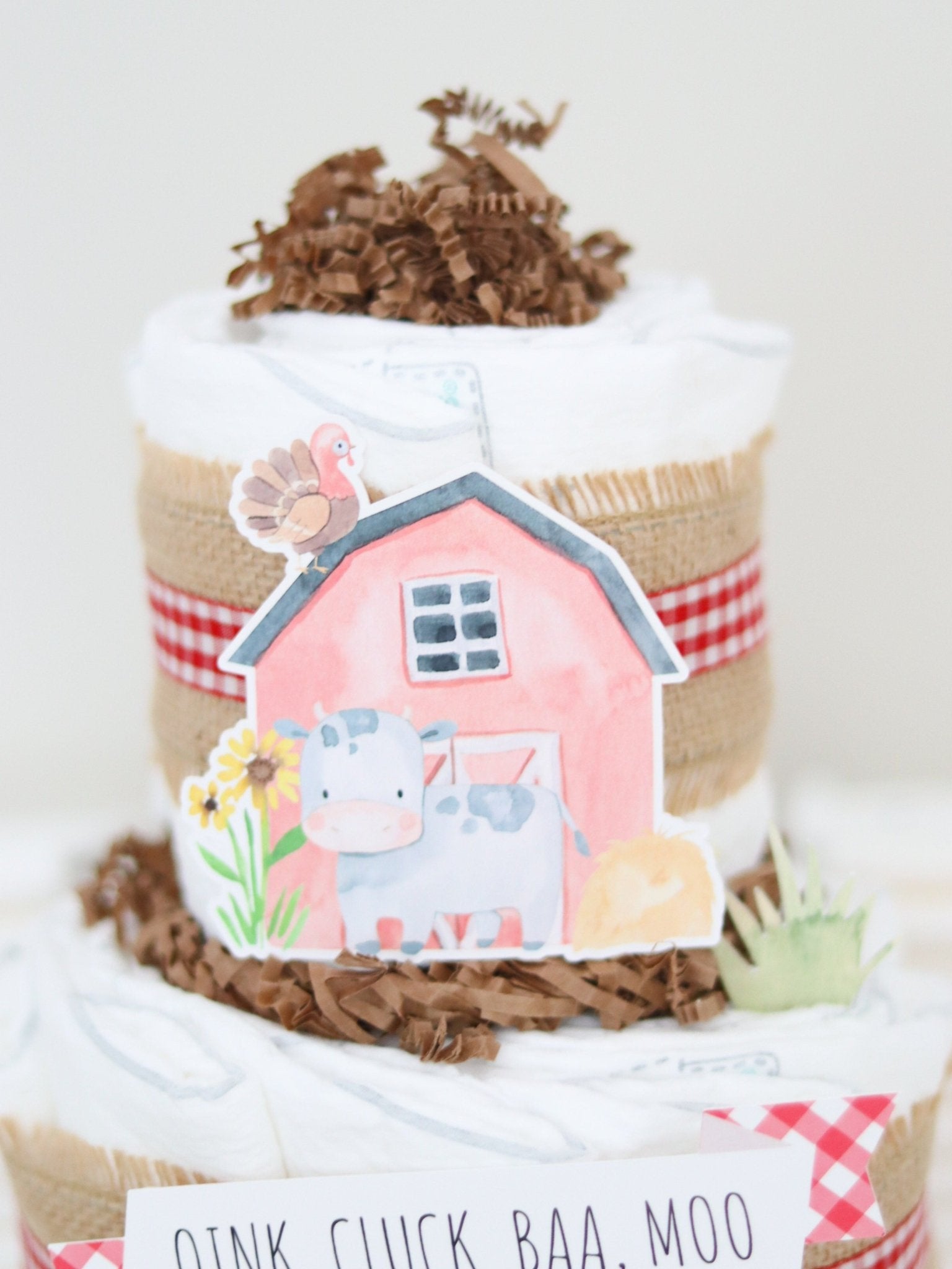 Barnyard Friends Diaper Cake - Red - Baby Blossom Company