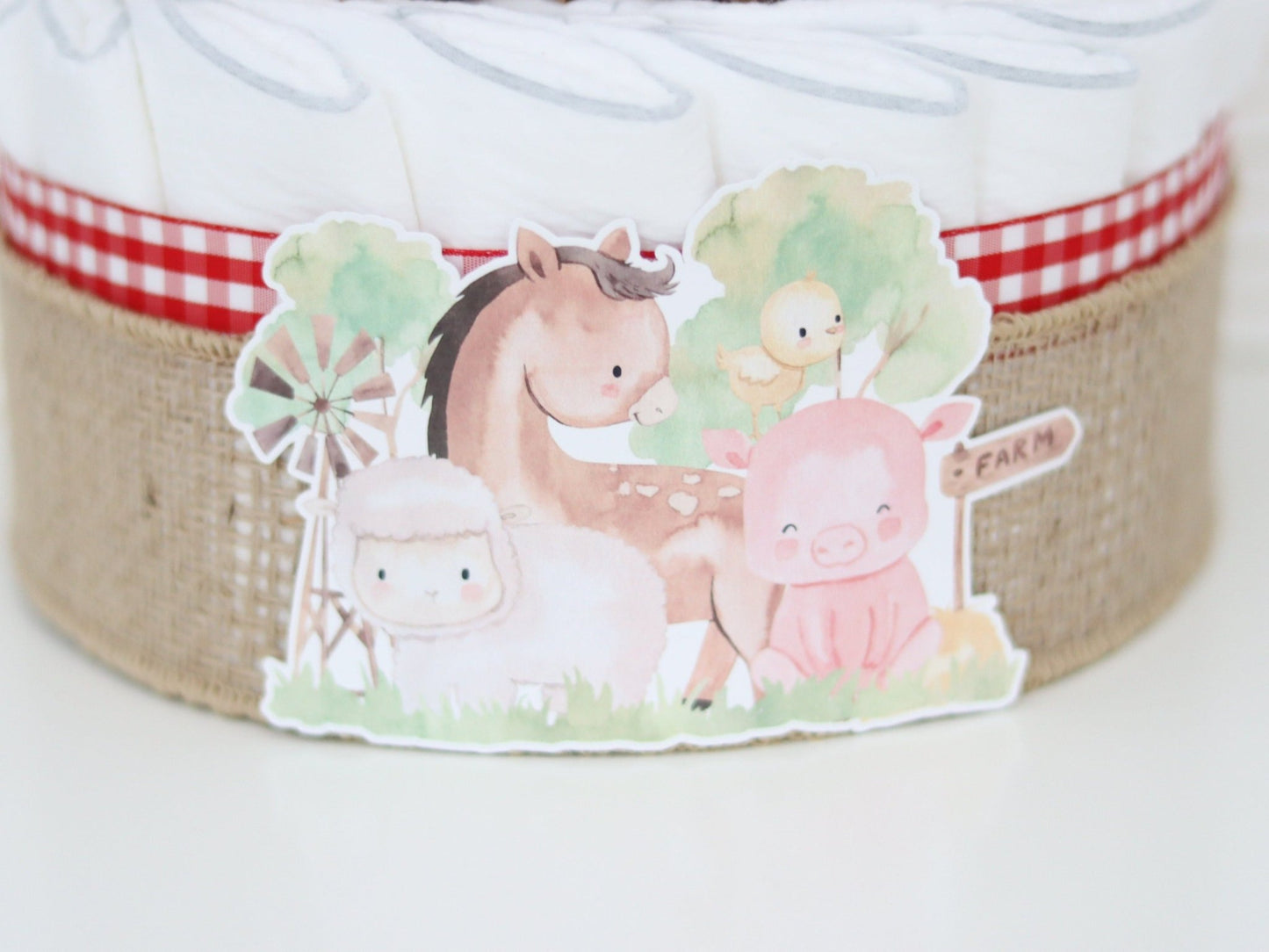 Barnyard Friends Diaper Cake - Red - Baby Blossom Company