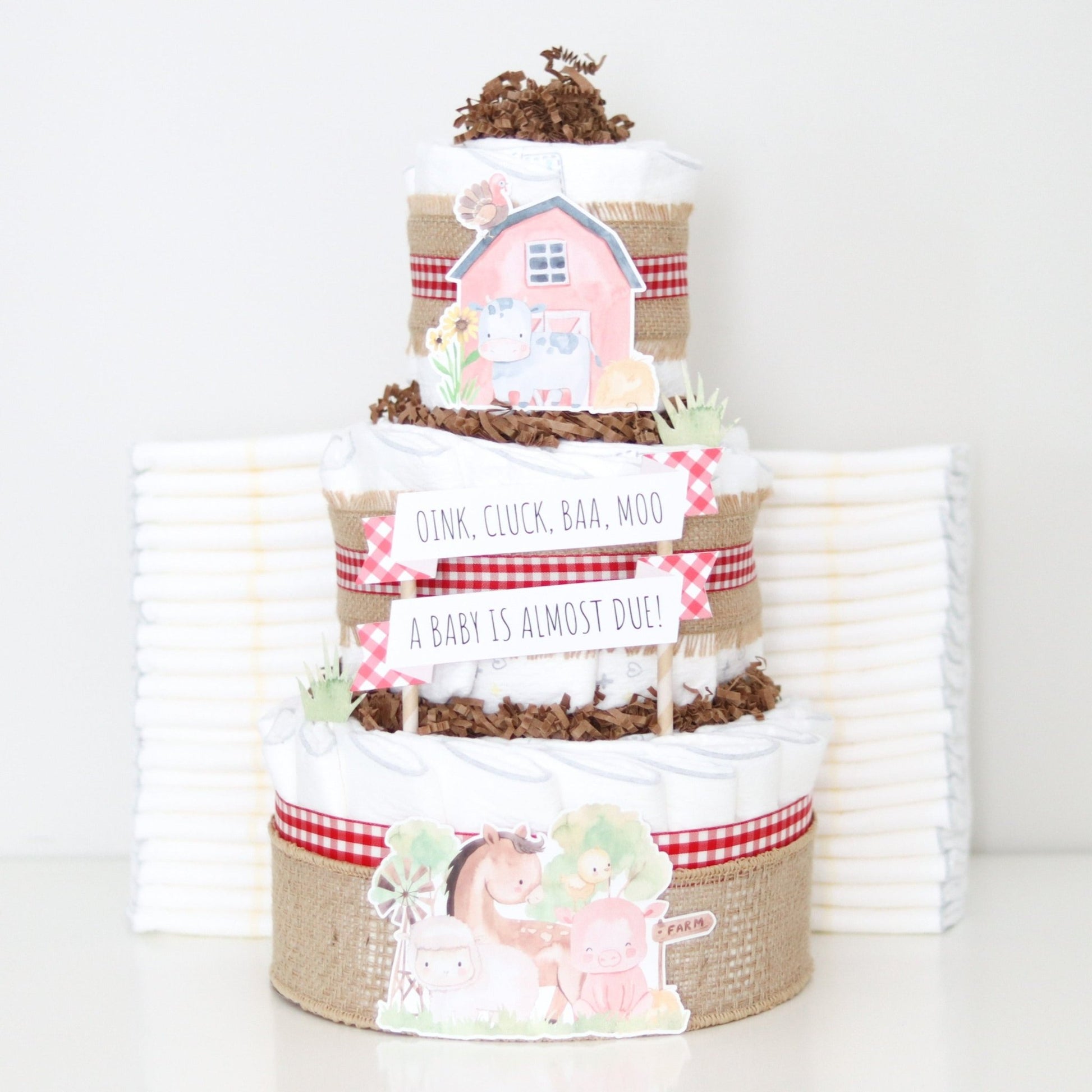 Barnyard Friends Diaper Cake - Red - Baby Blossom Company