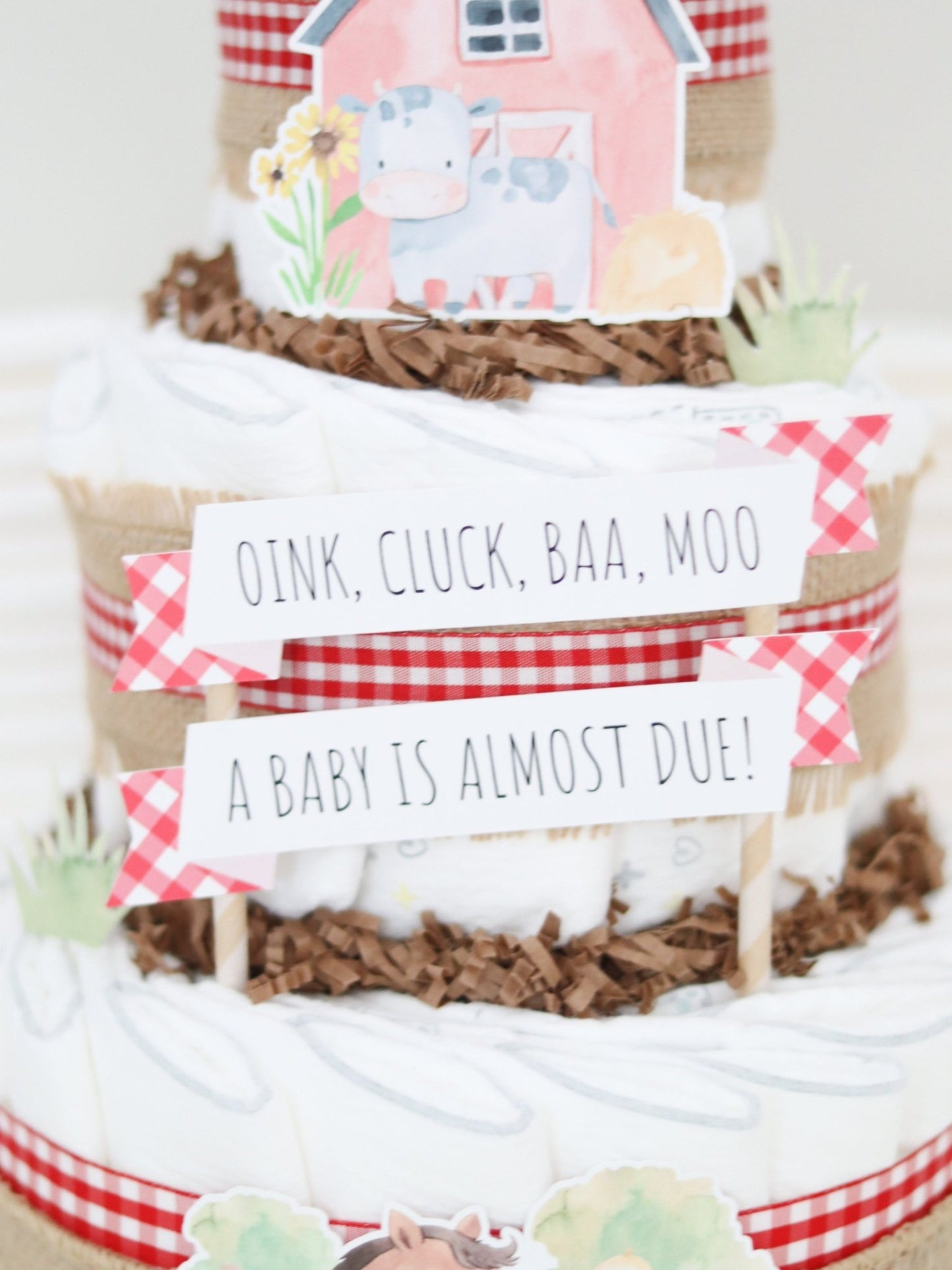 Barnyard Friends Diaper Cake - Red - Baby Blossom Company
