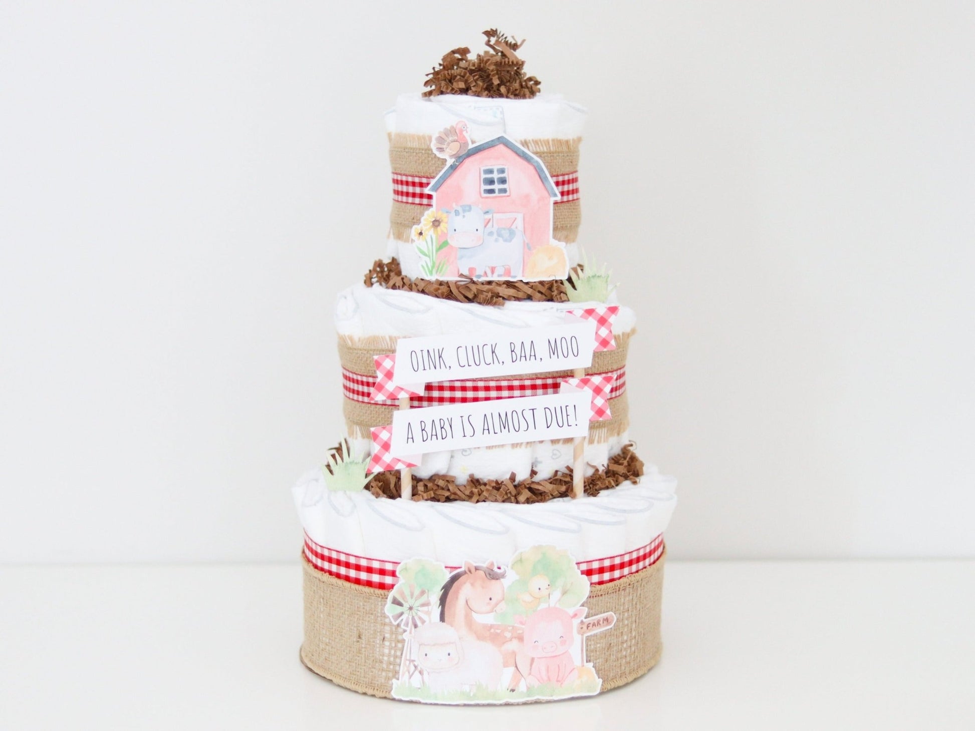 Barnyard Friends Diaper Cake - Red - Baby Blossom Company