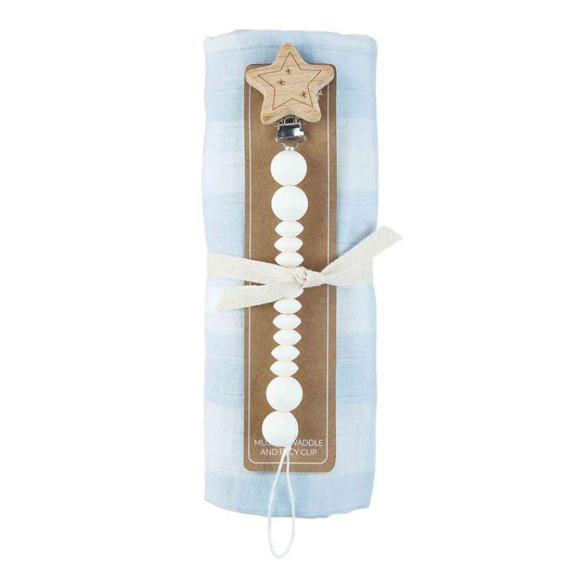 Blue Gingham Swaddle Gift Set - Baby Blossom Company