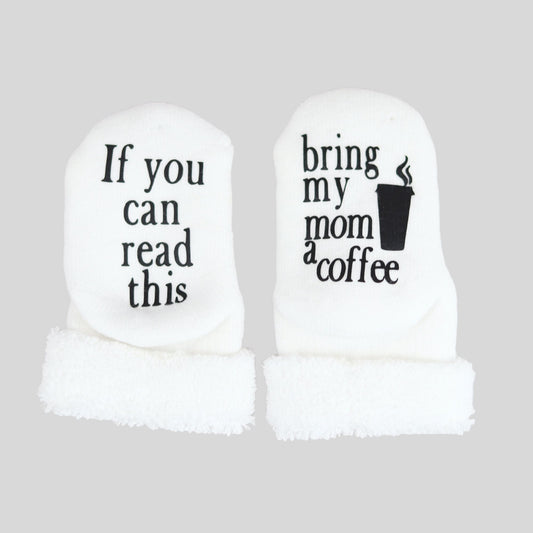 funny baby socks with if you can read this bring my mom a coffee