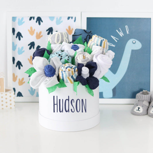 Dinosaur Blues Baby Gift Box Bouquet Collection - Baby Blossom Company