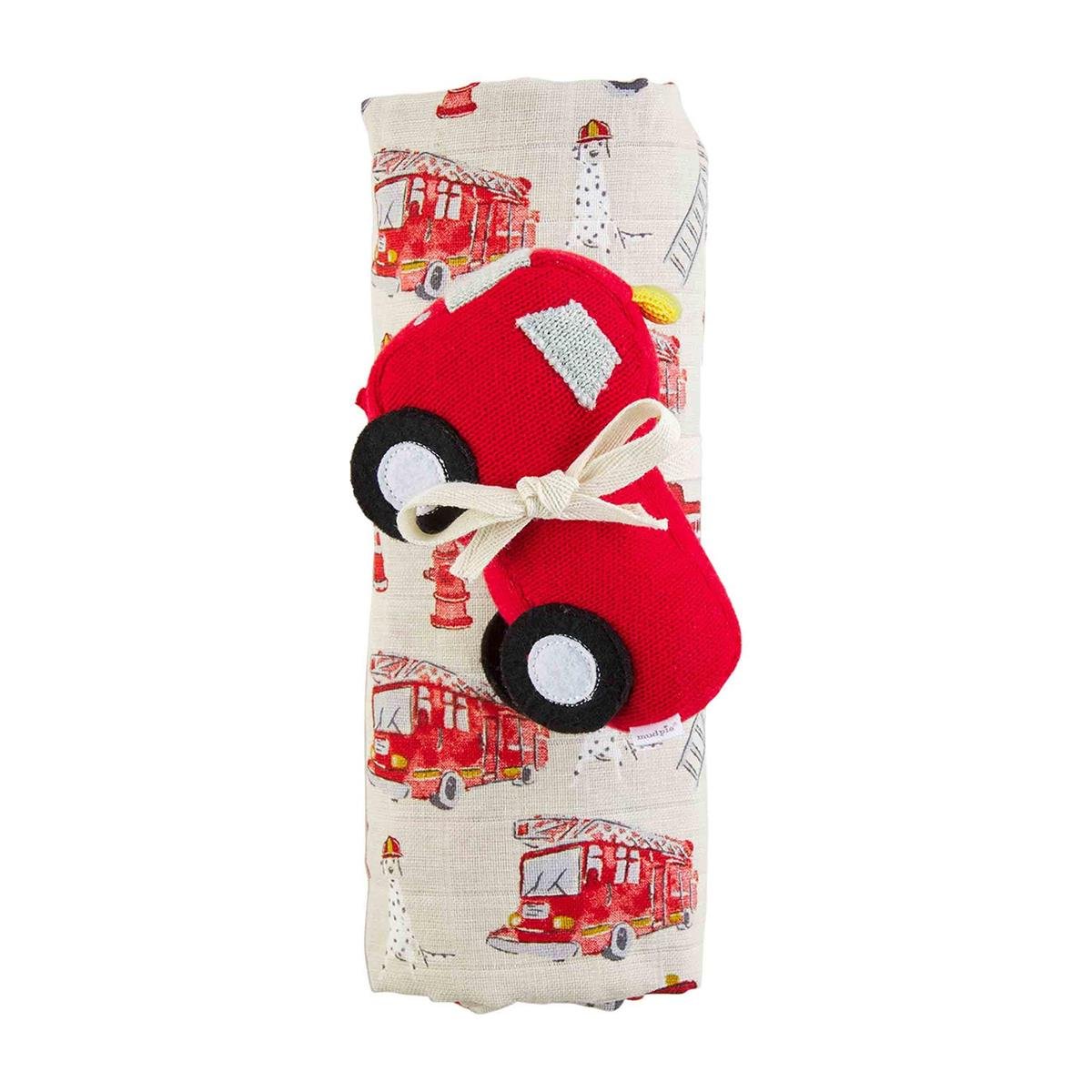 Fire Truck Swaddle & Rattle - Baby Blossom Company