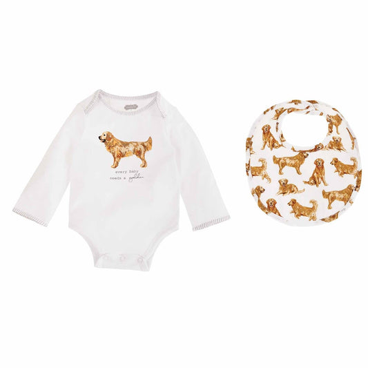 Golden Retriever Dog Bodysuit & Bib Set - Baby Blossom Company