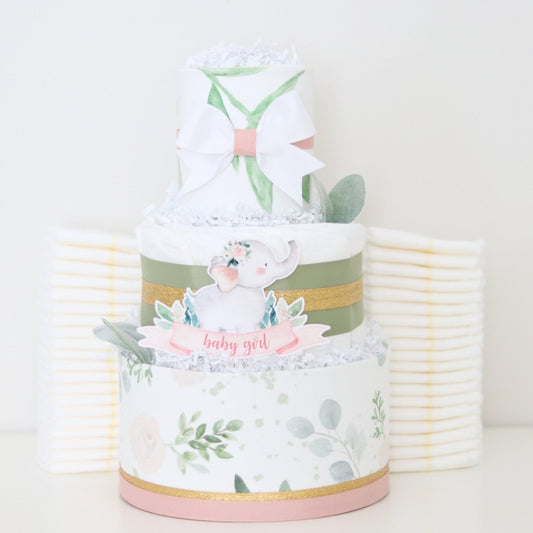 Greenery Elephant Diaper Cake - Baby Blossom Company