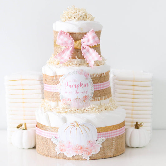 Pink + Gold Pumpkin Diaper Cake - Baby Blossom Company