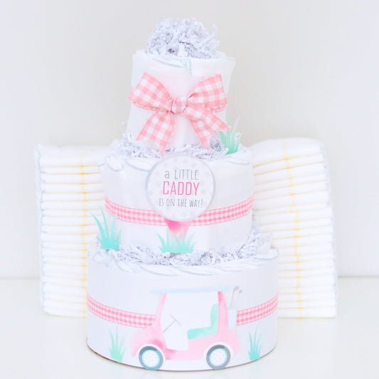 Pink Golf Diaper Cake - Baby Blossom Company
