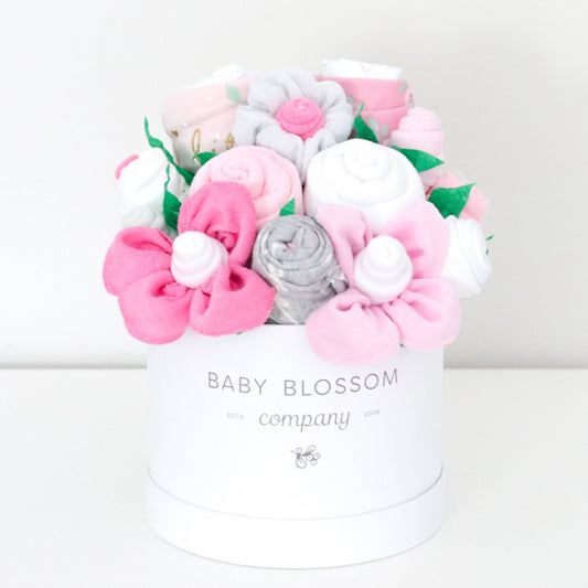 Pink Hatbox Bouquet - Deluxe - Baby Blossom Company