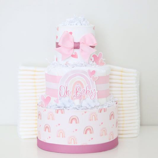 Pink Rainbow Diaper Cake - Baby Blossom Company