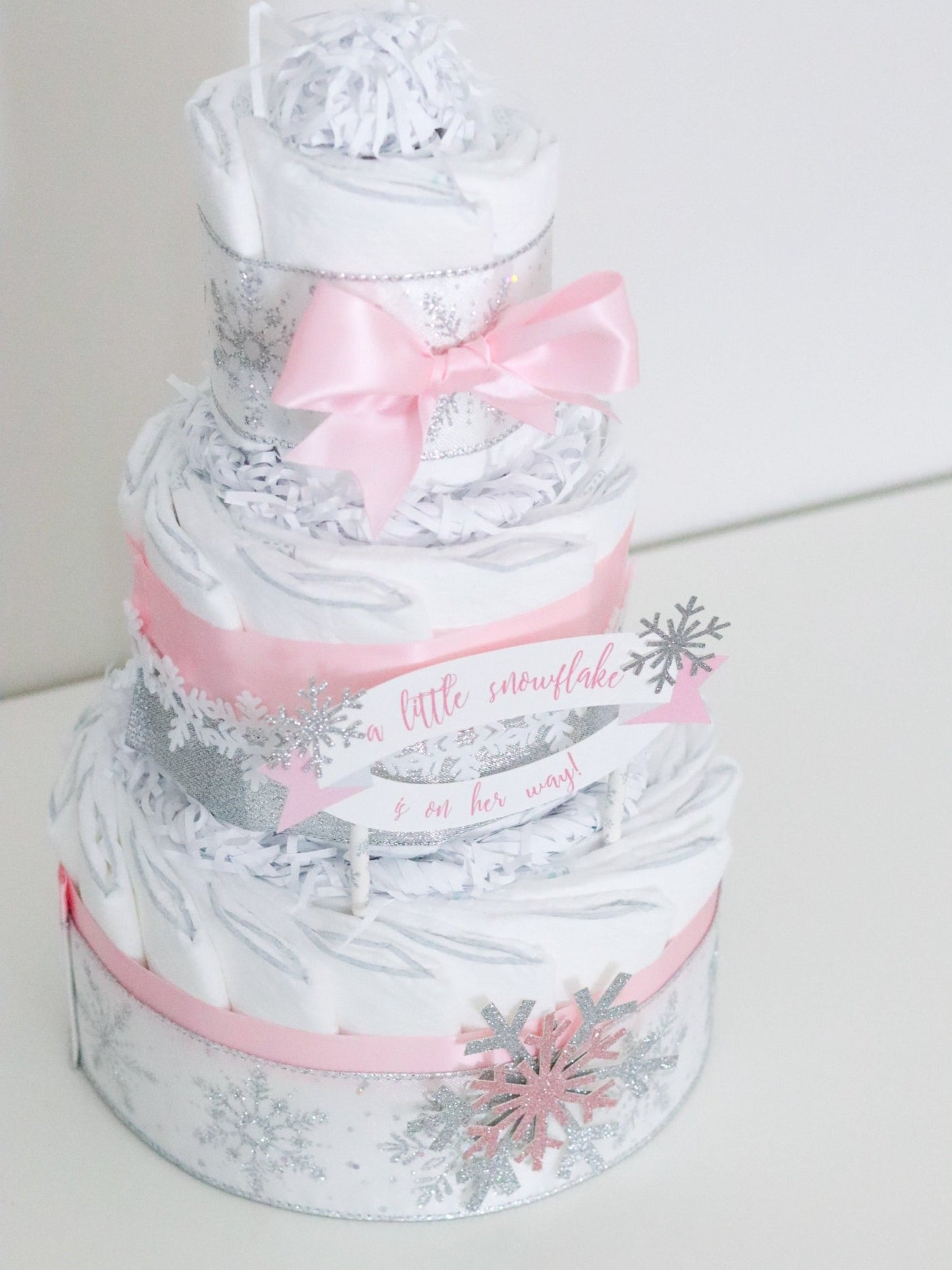 Pink Snowflake Diaper Cake - Baby Blossom Company