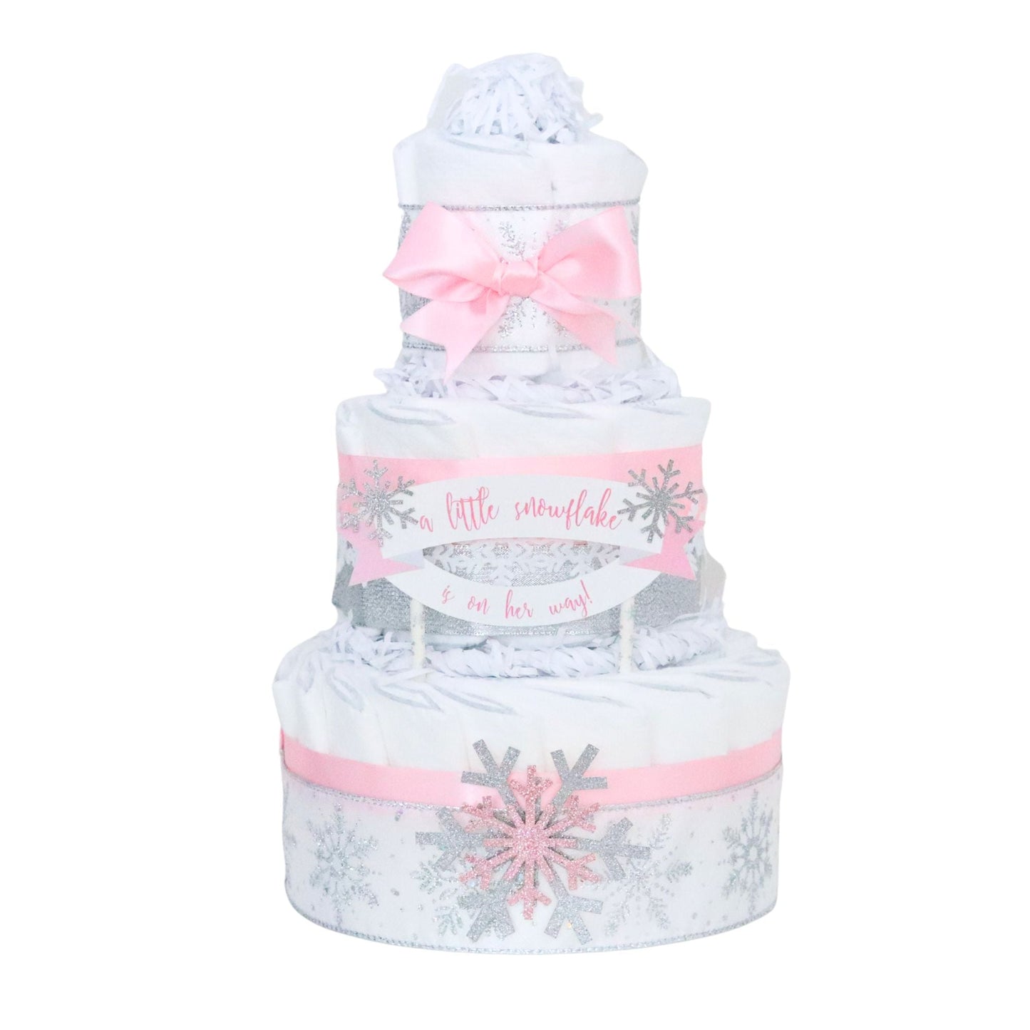 Pink Snowflake Diaper Cake - Baby Blossom Company