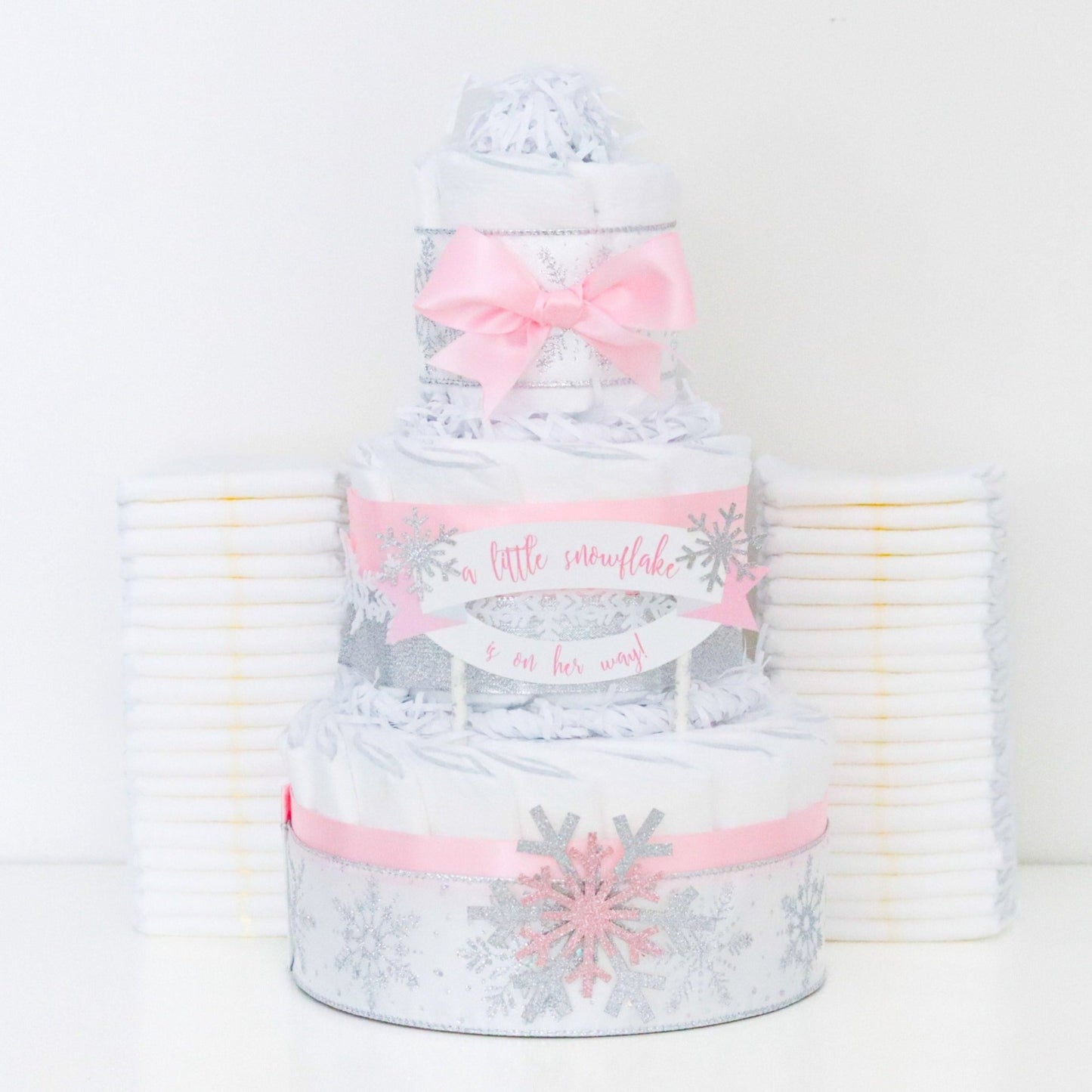 Pink Snowflake Diaper Cake - Baby Blossom Company