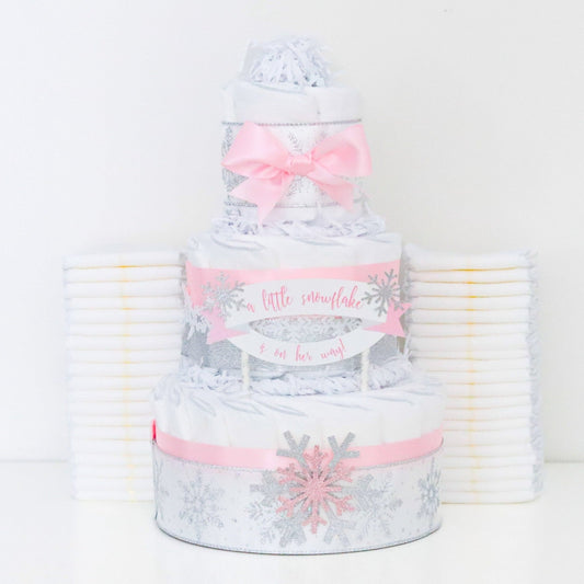 Pink Snowflake Diaper Cake - Baby Blossom Company