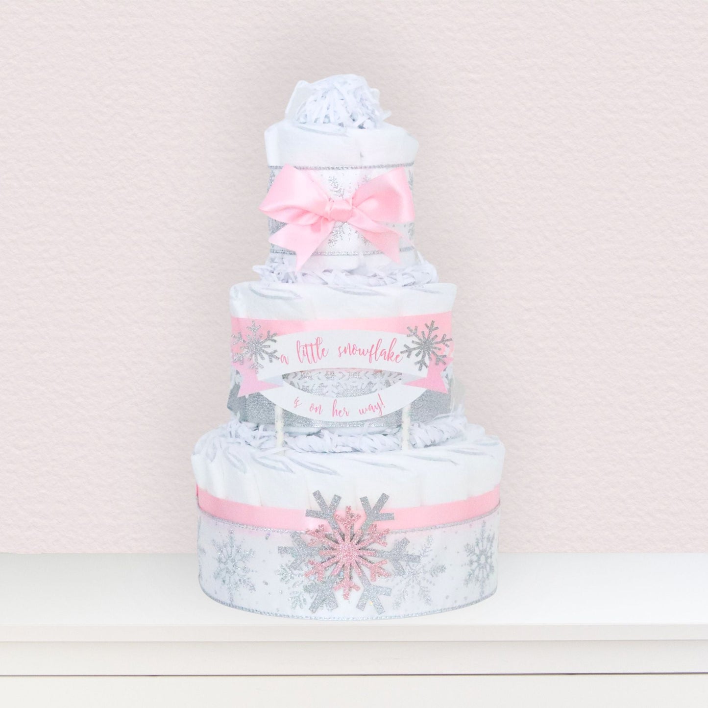 Pink Snowflake Diaper Cake - Baby Blossom Company