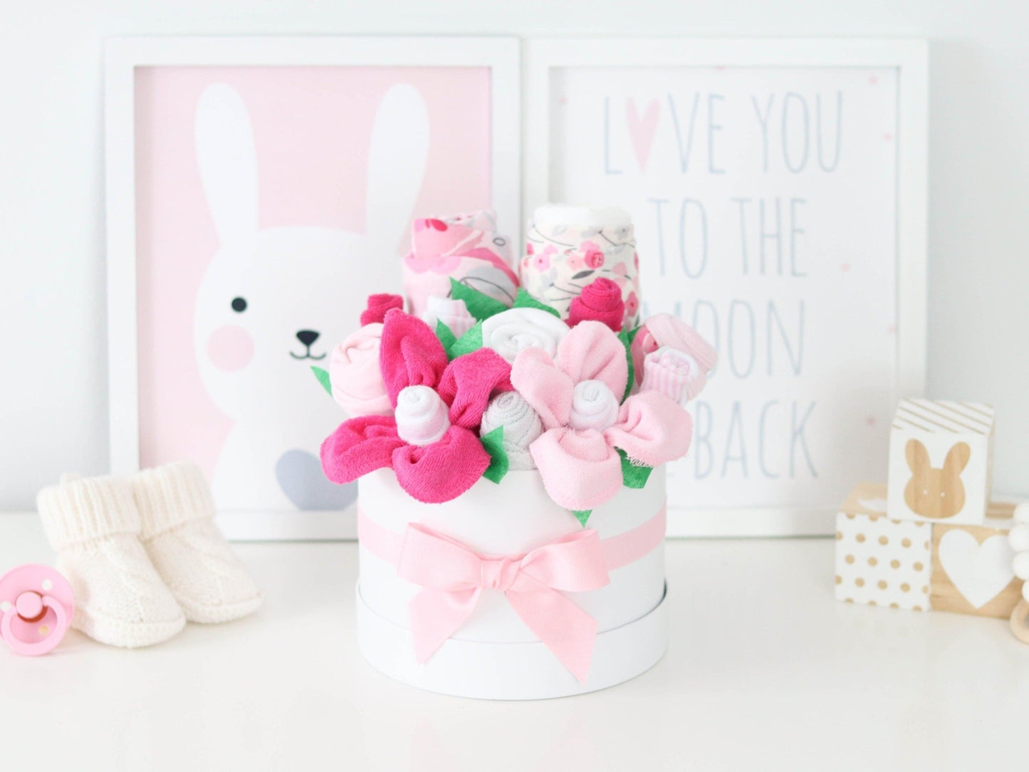 Pretty in Pink Baby Girl Gift Box Bouquet - Baby Blossom Company