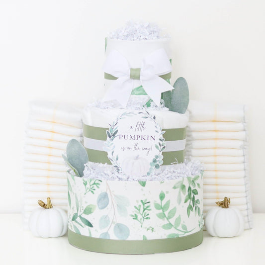 Pumpkin Greenery Diaper Cake - Baby Blossom Company