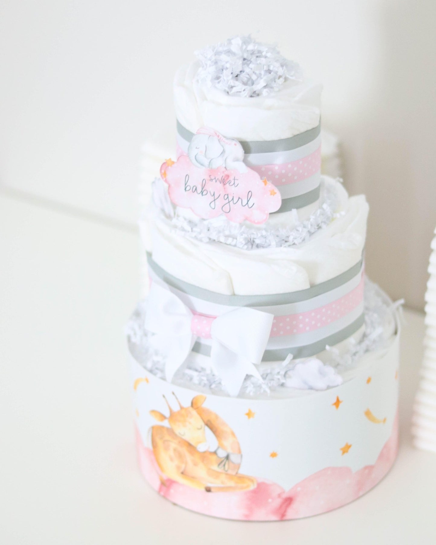 Sleeping Animals Diaper Cake - Pink - Baby Blossom Company
