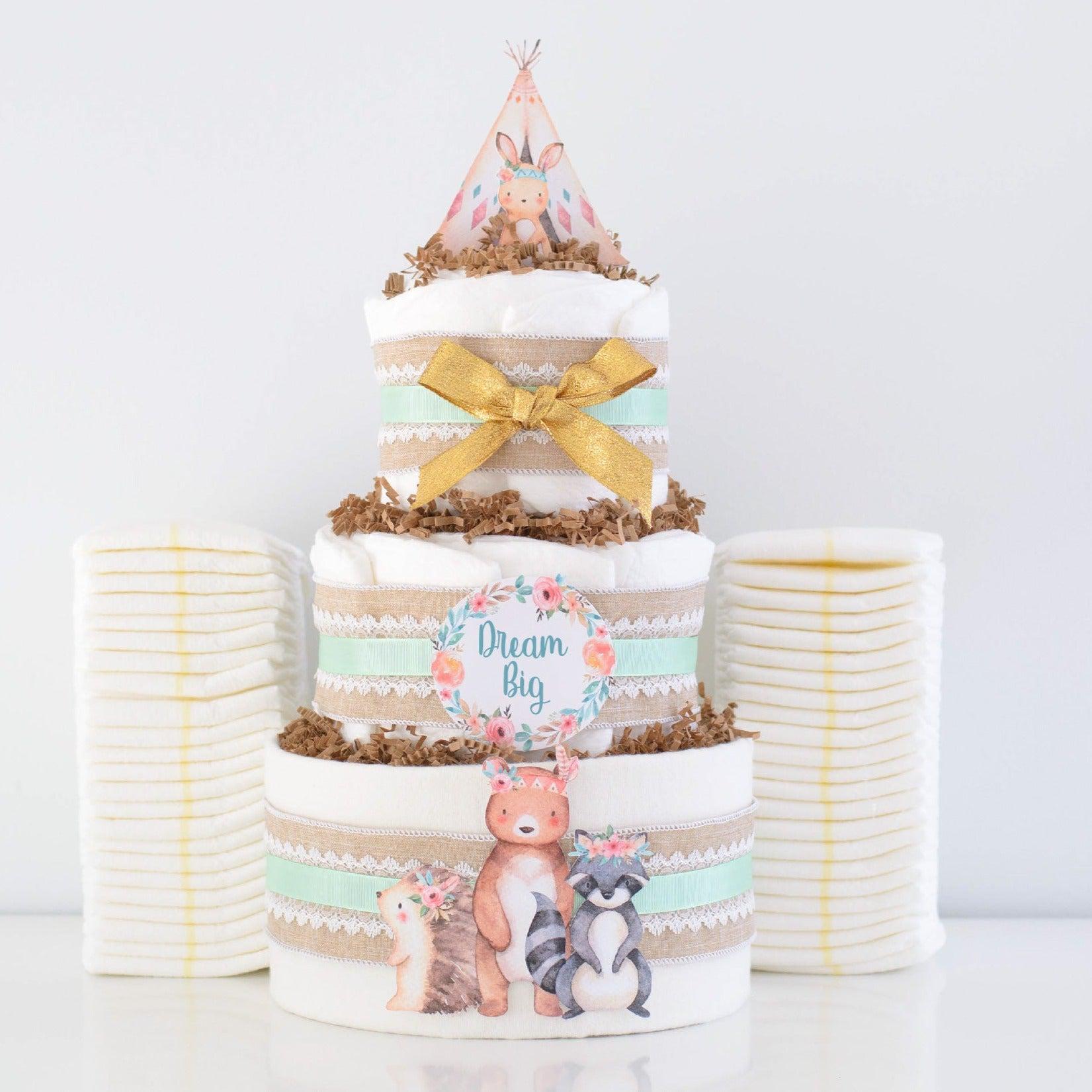 Girl Tribal Woodland Baby Shower Diaper Cake – Baby Blossom Company