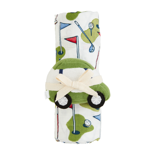 mud pie golf swaddle with cart rattle set