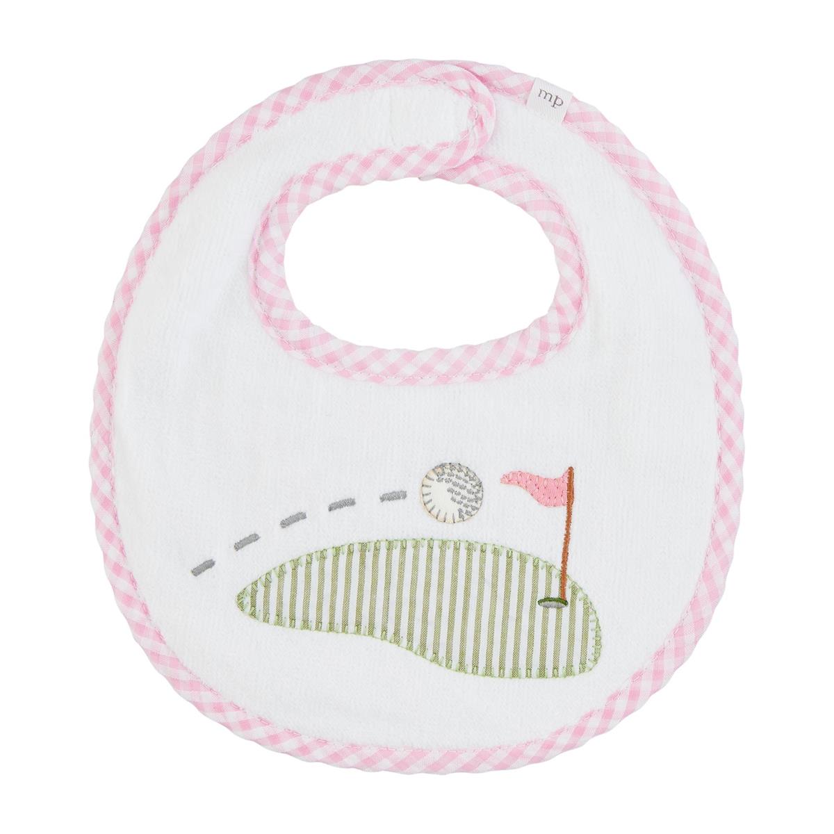 mud pie girl golf hole and ball terry bib with gingham trim