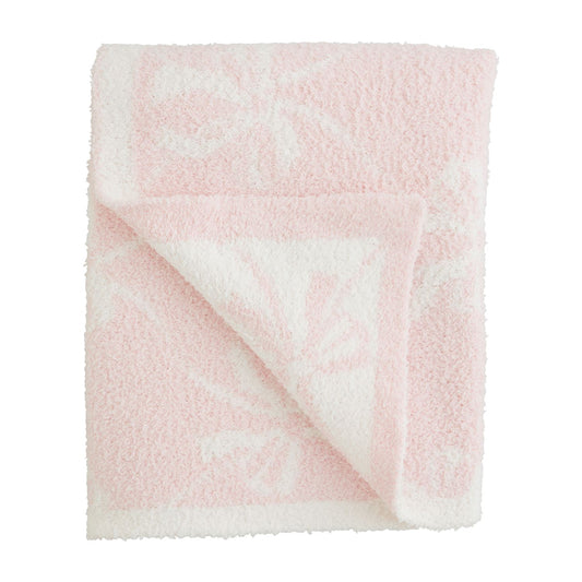 Mud Pie pink bow chenille blanket