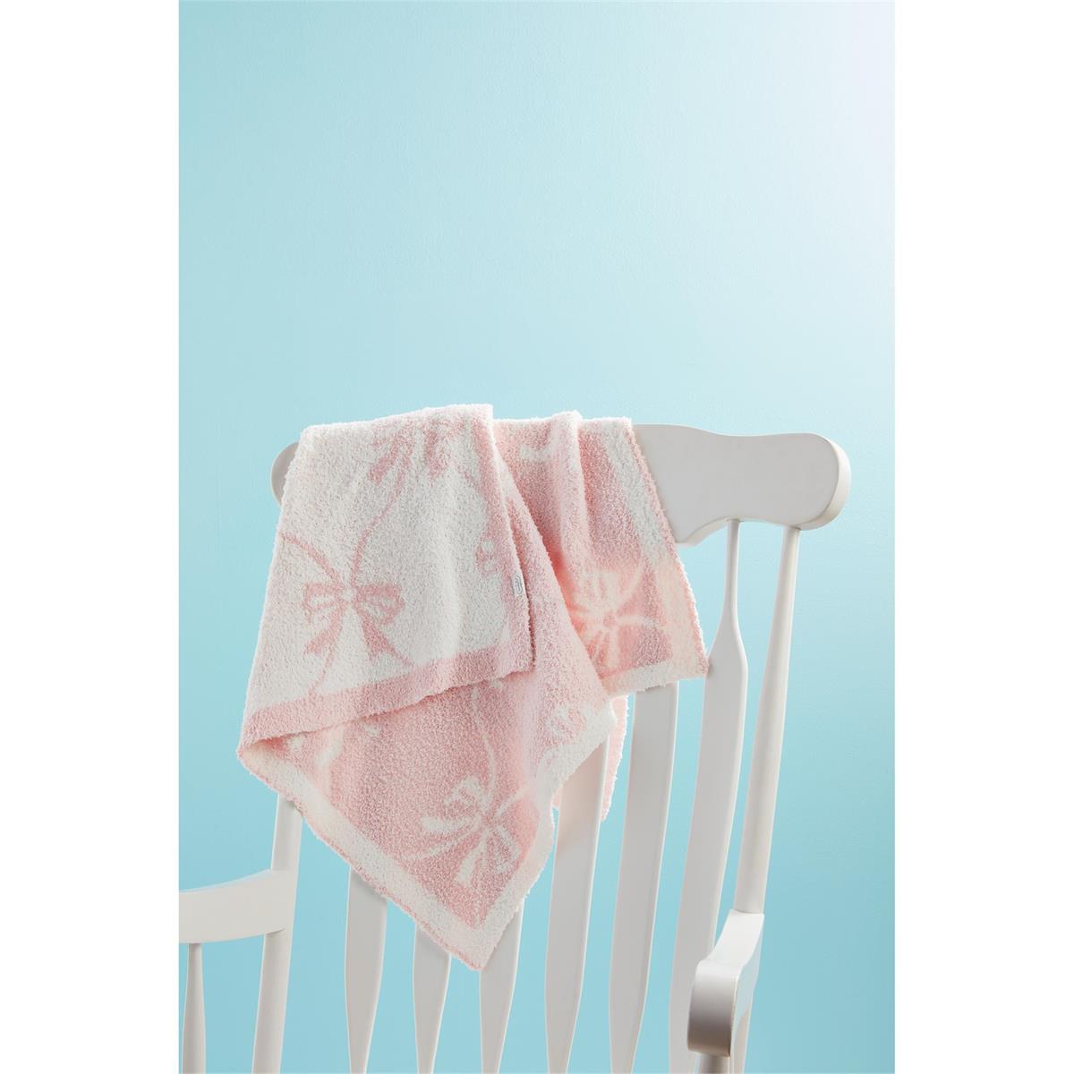 mud pie pink bow chenille blanket over rocking chair