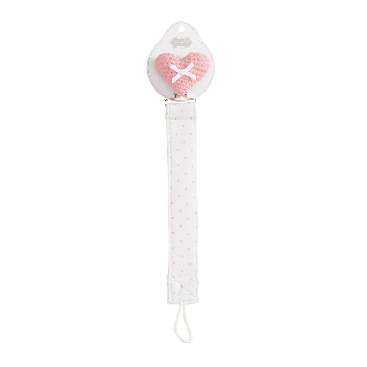 mud pie pink heart knit paci clip
