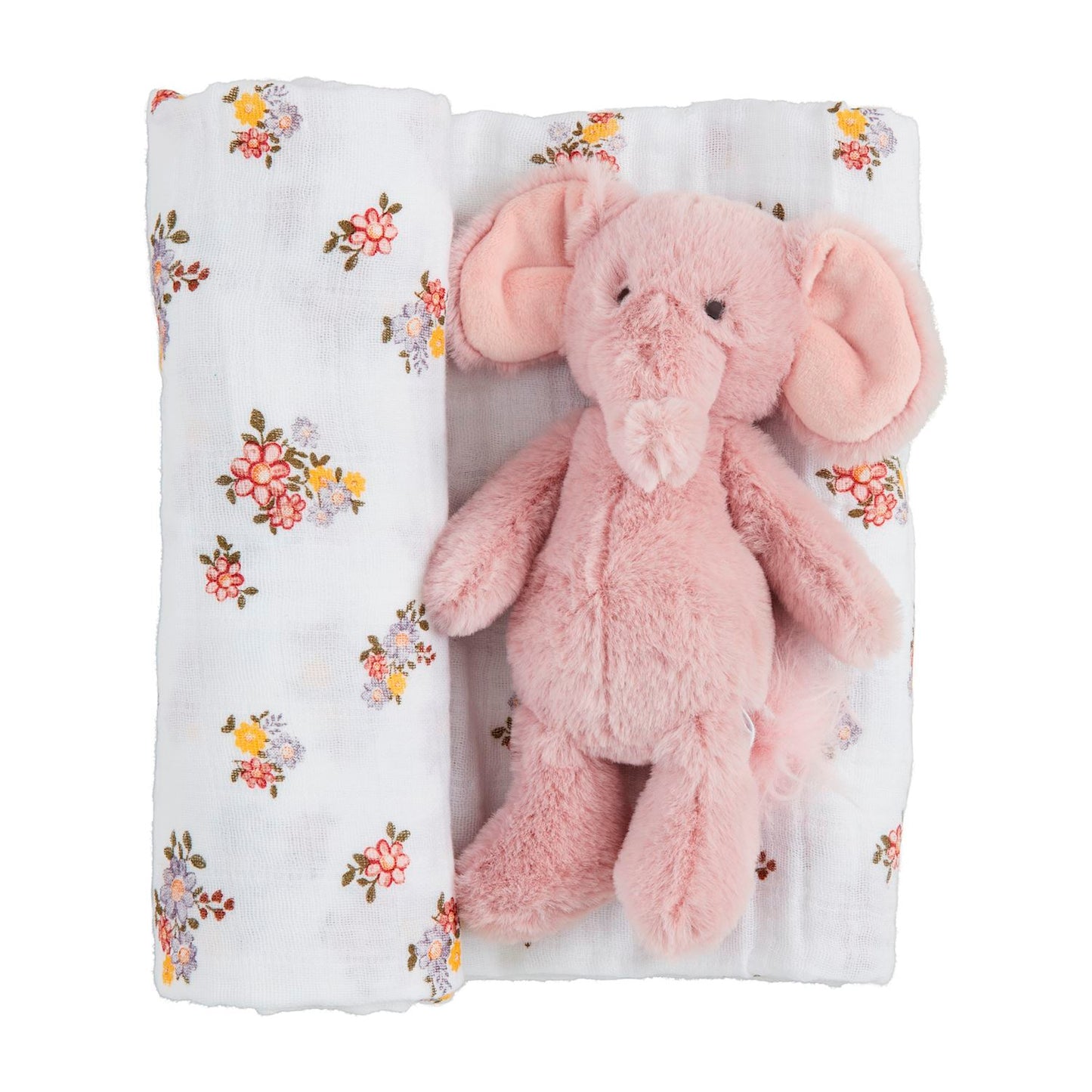 Floral Swaddle & Elephant Rattle