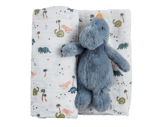 Dino Swaddle & Plush Rattle Set