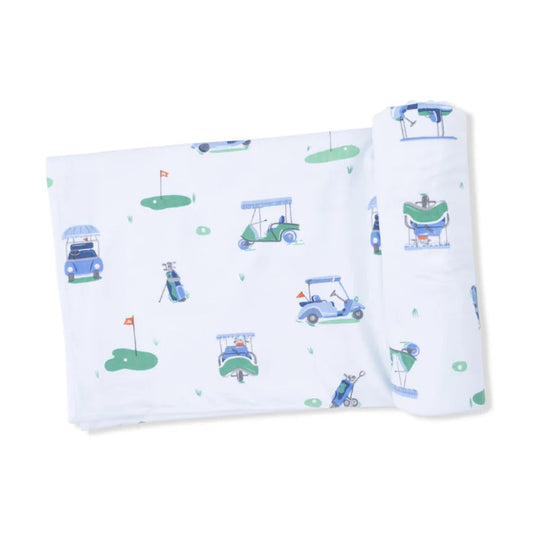Blue Vintage Golf Cart Swaddle Blanket