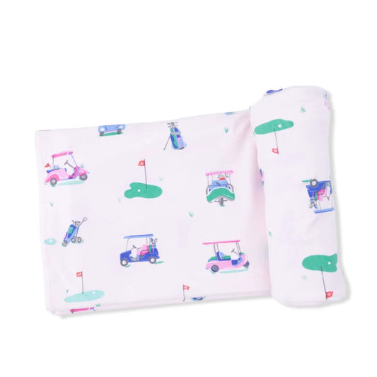 Pink Vintage Golf Carts Swaddle Blanket
