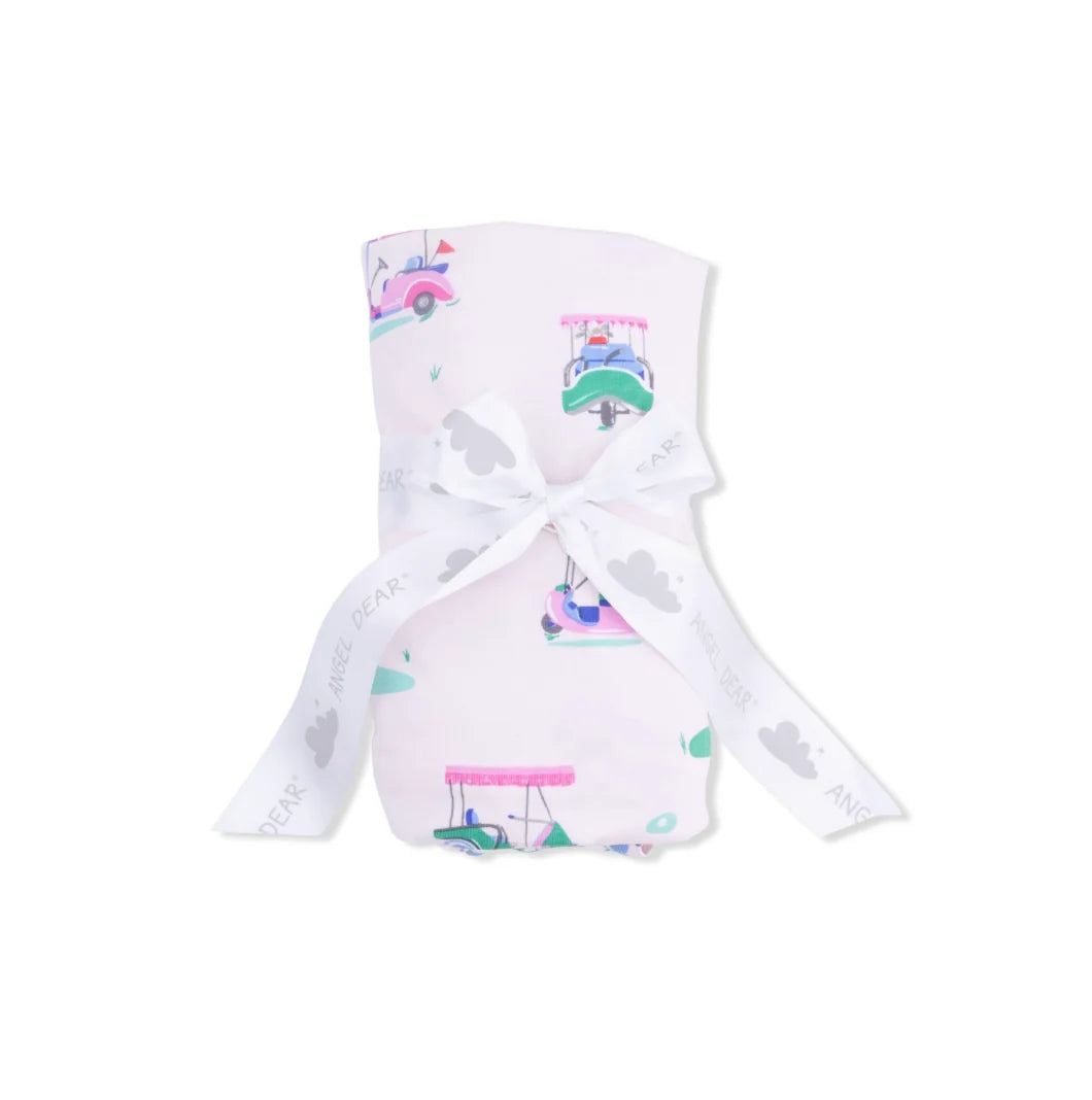 Pink Vintage Golf Carts Swaddle Blanket
