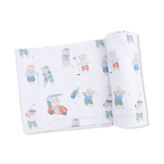 Golfing Teddy Bears Swaddle Blanket