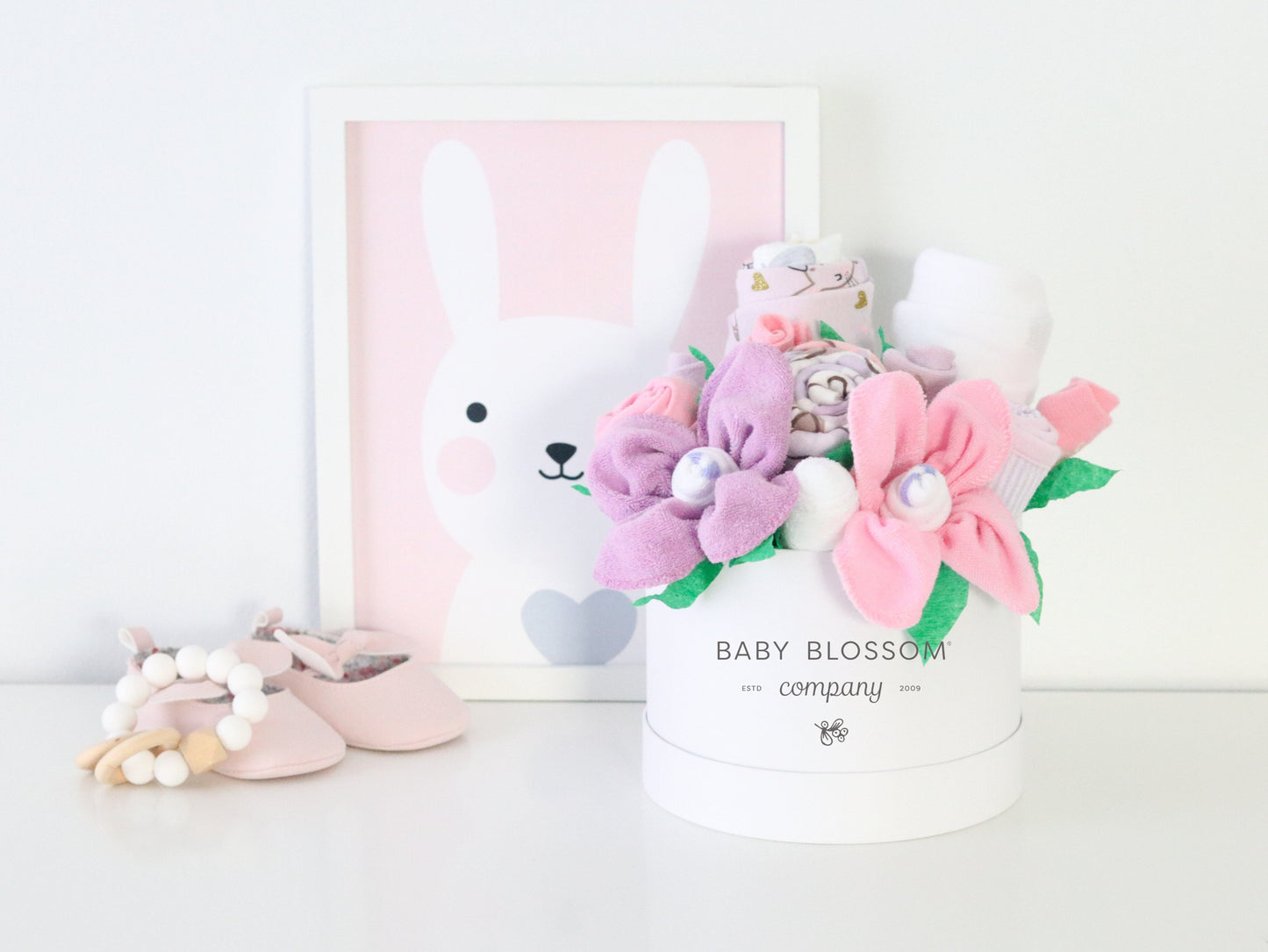 newborn girl gift box in bunny ballerina theme with logo box