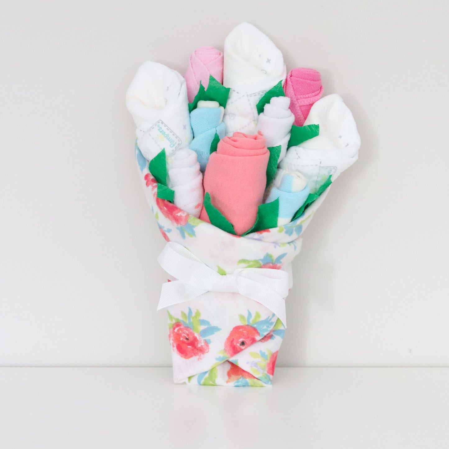 Coral Floral Baby Gift Set Bouquet