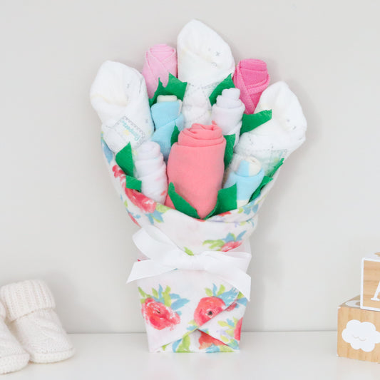 Coral Floral Baby Gift Set Bouquet