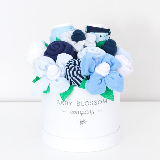 Blue Hatbox Bouquet - Deluxe