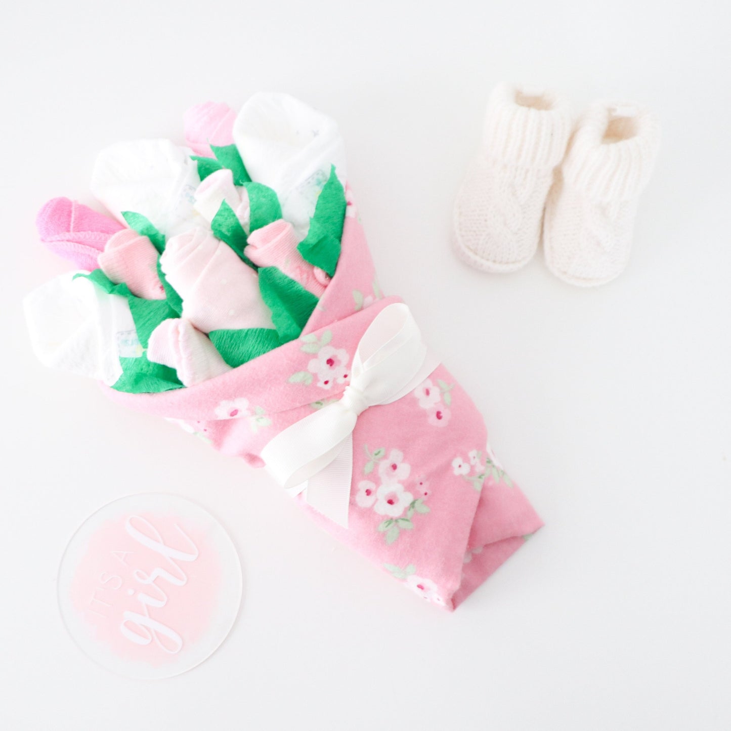pink floral baby girl gift set