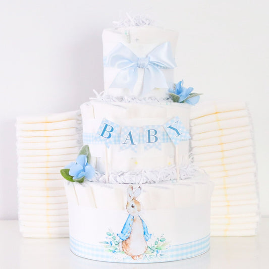 blue peter rabbit baby shower diaper cake