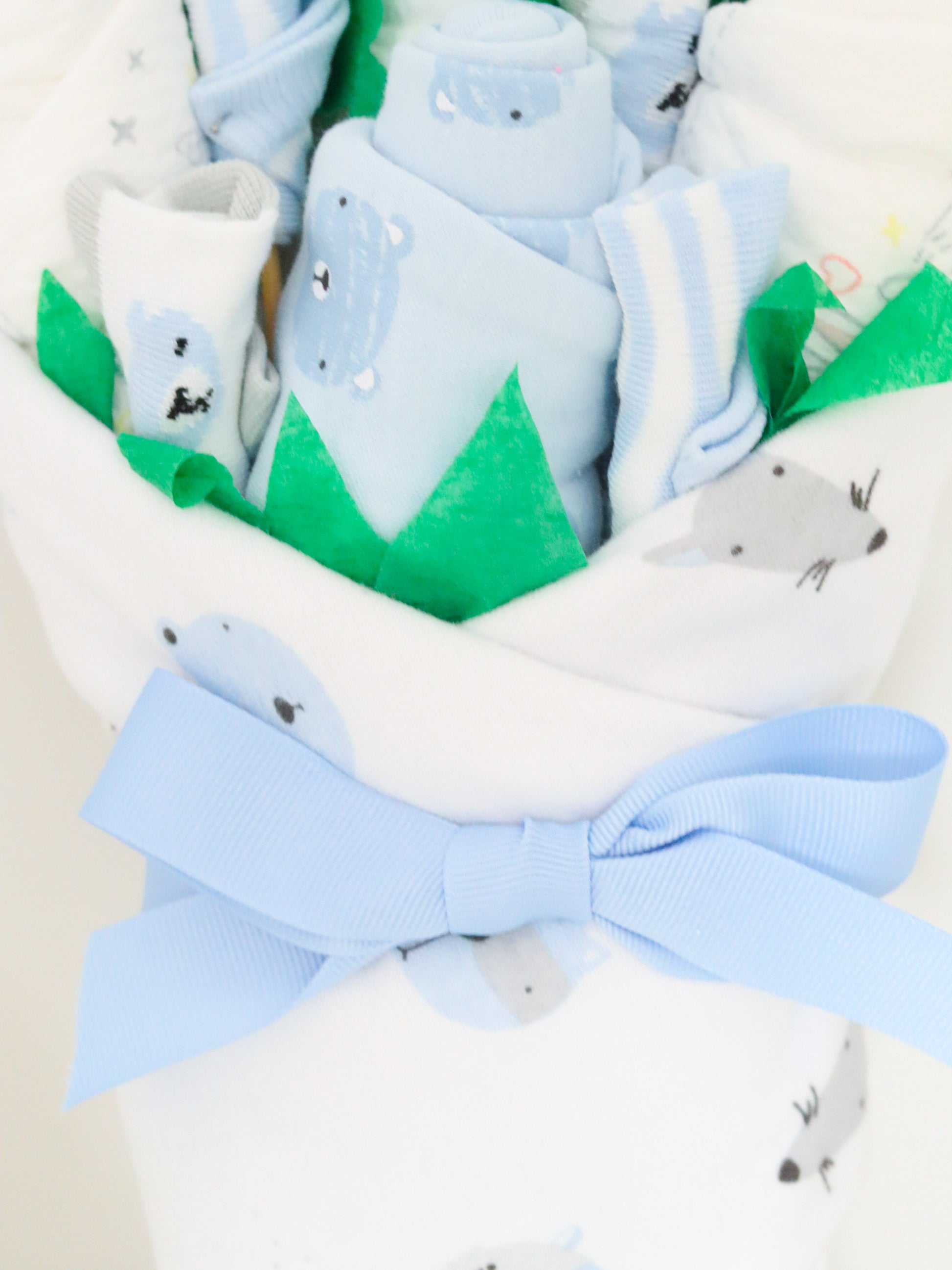 baby blossom bouquet blue bow